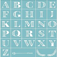 Self-Adhesive Silk Screen Printing Stencil, for Painting on Wood, DIY Decoration T-Shirt Fabric, 26 Alphabet and Arrow, Sky Blue, 28x22cm(DIY-WH0173-043)