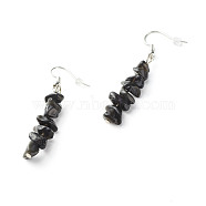 Natural Obsidian Chip Beads Dangle Earrings, Brass Jewelry for Girl Women, Platinum, 53.5~54.5mm, Pin: 0.5mm(EJEW-JE04649-10)