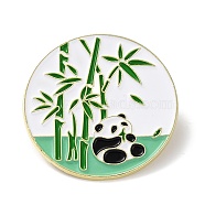 Panda with Bamboo Enamel Pins, Golden Zinc Alloy Cartoon Badge for Backpack Clothes, Green, 35x1.5mm(JEWB-A016-02A-03)