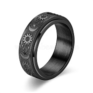 Star & Moon & Sun Titanium Steel Rotatable Finger Ring, Fidget Spinner Ring for Calming Worry Meditation, Black, Inner Diameter: 22.5mm(PW-WG61315-08)