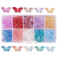 200Pcs 10 Style Transparent Spray Painted Glass Beads, with Glitter Powder, Two Tone, Butterfly, Mixed Color, 8x15x4.5mm, Hole: 1mm, 20pcs/style(GLAA-SZ0001-81)