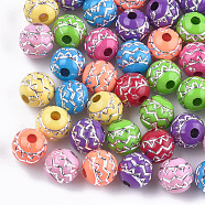 Plating Acrylic Beads, Metal Enlaced, Round, Mixed Color, 8x7.5mm, Hole: 2mm, about 1900pcs/500g(PACR-T006-20)