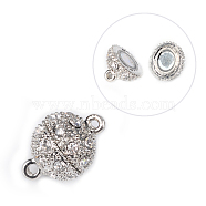 Alloy Rhinestone Magnetic Clasps with Loops, Round, Platinum, 20.5x14.5mm, Hole: 1.5mm(BSAHH052)