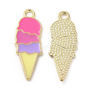 Summer Theme Alloy Enamel Pendants, Ice Cream Charms, Golden, Hot Pink, 26x10x1mm, Hole: 2mm(ENAM-B050-07G-04)