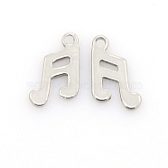 304 Stainless Steel Charms, Musical Note Pendants, Stainless Steel Color, 12x8x1mm, Hole: 1mm(STAS-J014-08)