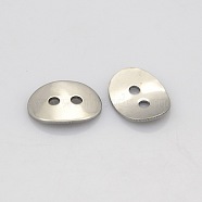 2-Hole Oval 304 Stainless Steel Buttons, Stainless Steel Color, 14x10x1mm, Hole: 2mm(STAS-N026-01)