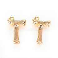 Brass Pendants, Letter, Real 18K Gold Plated, Letter.T, 19x12x4mm, Hole: 1mm(X-KK-T038-193G-T)
