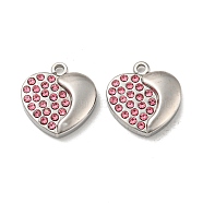 Real 14K Gold Plated 304 Stainless Steel Charms, with Rhinestone, Heart, Light Rose, 13.5x13x3mm, Hole: 1.4mm(STAS-L022-063P-01)