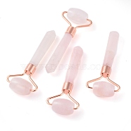Natural Rose Quartz Massage Tools, Facial Rollers, with Brass Findings, Rose Gold, 95x40x18mm(X-G-F697-G01)