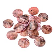 Spray Painted Natural Akoya Shell Pendants, Mother of Shell, Flat Round Charms, Pink, 20.5x1~3mm, Hole: 1.5mm(SHEL-F007-15B-14)