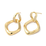 Clear Cubic Zirconia Twist Rhombus Dangle Stud Earrings, Brass Jewelry for Women, Real 18K Gold Plated, 32x20mm(EJEW-F316-11G)
