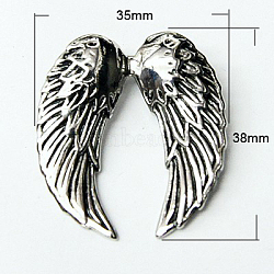 Fashion 304 Stainless Steel Pendants, Wing, Antique Silver, 38x35x4mm, Hole: 4x4mm(X-STAS-G001-34)