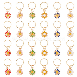 36Pcs 6 Colors Daisy Alloy Enamel Dreadlocks Beads, Braiding Hair Pendants Decoration Clips, Mixed Color, 30mm, 6pcs/color(OHAR-NB0001-27)