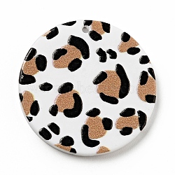 Printed Acrylic Pendants, Flat Round with Leopard Print Pattern, Peru, 29.5x2mm, Hole: 1.5mm(SACR-G018-06D)