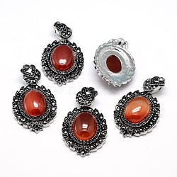 Natural Carnelian Gothic Pendants, with Antique Silver Plated Zinc Alloy Rhinestone Findings, Oval, Lead Free & Nickel Free, Total Length: 47~48.5mm, Hole: 5x7mm, Oval Pendant: 39~40x27~27.5x7.5~9mm(G-F228-18F-FF)