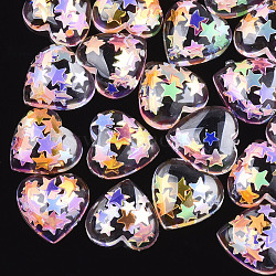 Resin Cabochons, with Paillette, Heart, Colorful, 13.5x14x4.5mm(X-CRES-Q208-06B)