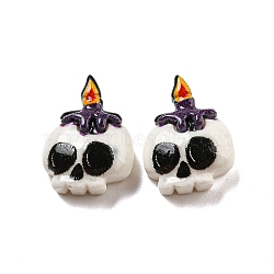 Halloween Theme Resin Decoden Cabochons, White, Skull, 16x12x6.5mm(RESI-C050-01G)