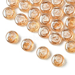 Electroplate Glass Beads, Flat Round with Number 3, Navajo White, 9.5~10x4~5mm, Hole: 1mm, about 30pcs/set(EGLA-YW0005-02C)