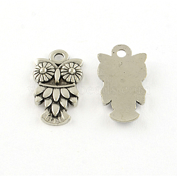 Tibetan Style Alloy Pendants, Owl, Cadmium Free & Lead Free, Antique Silver, 19.5x10.5x2.5mm, Hole: 1.5mm, about 1136pcs/1000g(TIBE-Q050-48AS-LF)