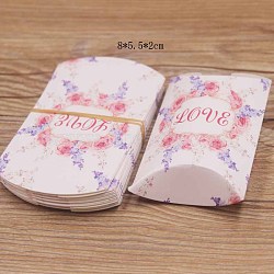 Paper Pillow Candy Boxes, Gift Boxes, for Wedding Favors Baby Shower Birthday Party Supplies, Flower Pattern, 8x5.5x2cm(CON-PW0001-115O-02)