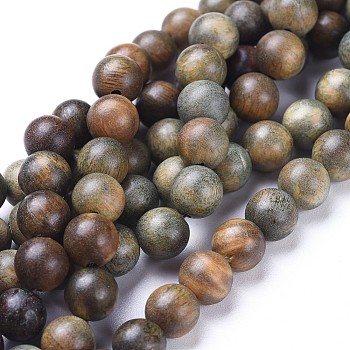 Natural Sandalwood Beads Strands, Spacer Beads, for DIY Macrame Rosary Jewelry, Round, Olive, 6mm, Hole: 1mm, about 64pcs/strand, 15.7 inch(40cm)