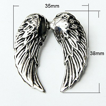 Fashion 304 Stainless Steel Pendants, Wing, Antique Silver, 38x35x4mm, Hole: 4x4mm