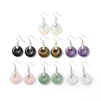 Gemstone Donut Dangle Earrings, Platinum Plated Brass Jewelry for Women, Cadmium Free & Lead Free, 41mm, Pin: 0.6mm
