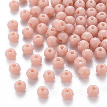 Opaque Acrylic Beads, Round, PeachPuff, 6x5mm, Hole: 1.8mm, about 4065pcs/462g