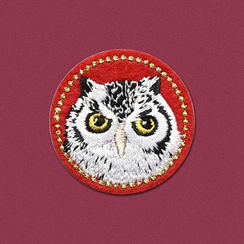 Flat Round with Owl Computerized Embroidery Cloth Iron on/Sew on Patches, Costume Accessories, Appliques, Crimson, 42mm