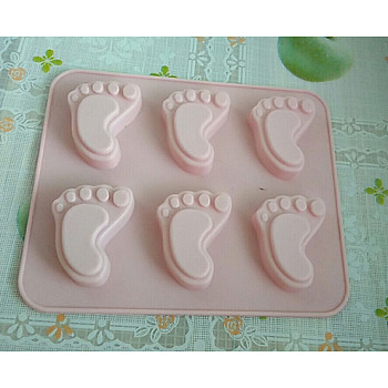 Food Grade Silicone Molds, Fondant Molds, For DIY Cake Decoration, Chocolate, Candy, UV Resin & Epoxy Resin Jewelry Making, Baby Feet, Pink, 157.5x131.5x13.5mm, Feet: 36x45mm