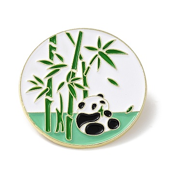 Panda with Bamboo Enamel Pins, Golden Zinc Alloy Cartoon Badge for Backpack Clothes, Green, 35x1.5mm