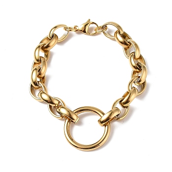 Vacuum Plating 304 Stainless Steel Ring & Oval Link Chain Bracelets for Women Men, Golden, 7-7/8 inch(20cm)