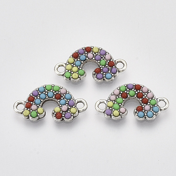 Antique Silver Tone Alloy Links connectors, with Resin, Rainbow, Colorful, 11x20x2.5mm, Hole: 1.8mm