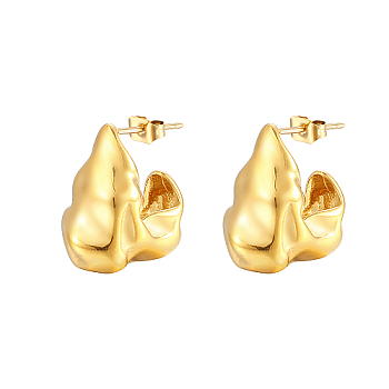 304 Stainless Steel Nugget Stud Earrings, Half Hoop Earrings, Real 18K Gold Plated, No Size