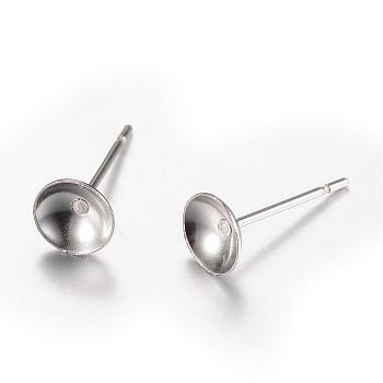 304 Stainless Steel Stud Earring Findings, Stainless Steel Color, 6mm, Pin: 0.8mm