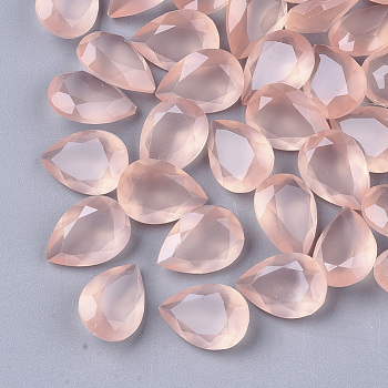 Pointed Back Resin Rhinestone Cabochons, Translucent, Imitation Lampwork, Faceted, Teardrop, Light Salmon, 13.5~14x9.5~10x5.5mm, about 220pcs/bag