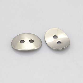 2-Hole Oval 304 Stainless Steel Buttons, Stainless Steel Color, 14x10x1mm, Hole: 2mm