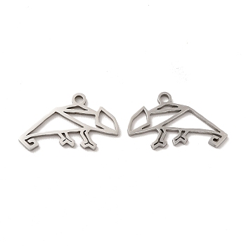 201 Stainless Steel Pendants, Hollow Lizard Charm, Stainless Steel Color, 11x18x1mm, Hole: 1.4mm
