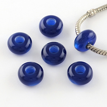 Imitation Cat Eye Resin European Beads, Large Hole Rondelle Beads, Blue, 13~14x7~7.5mm, Hole: 5mm