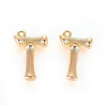 Brass Pendants, Letter, Real 18K Gold Plated, Letter.T, 19x12x4mm, Hole: 1mm