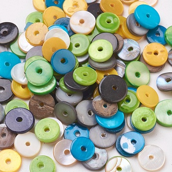 Shell Beads, Dyed, Disc/Flat Round, Heishi Beads, Mixed Color, 7~8mm, Hole: 1mm