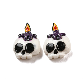 Halloween Theme Resin Decoden Cabochons, White, Skull, 16x12x6.5mm