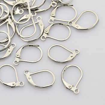 316L Surgical Stainless Steel Leverback Earring Findings, with Loops, Stainless Steel Color, 15x10x2mm, Hole: 1.4mm