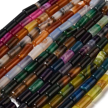 Natural Agate Beads Strands, Dyed & Heated, Column, Mixed Color, 8~8.5x14.5~16mm, Hole: 1.6mm, about 12pcs/strand, 7.20~7.48''(18.3~19cm)