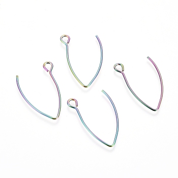 Ion Plating(IP) 304 Stainless Steel Earring Hooks, with Horizontal Loop, Rainbow Color, 26x15.5mm, Hole: 2.5mm, 20 Gauge, Pin: 0.8mm