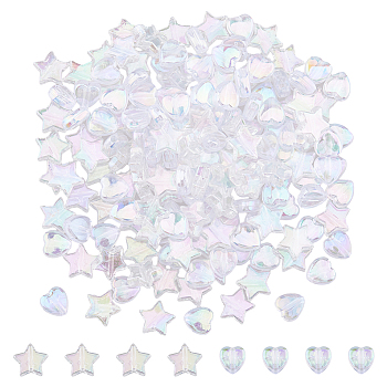 Eco-Friendly Transparent Acrylic Beads, Star, Heart, Clear AB, 9~10x8.5~10x4~4.5mm, Hole: 1.5mm, 400pcs/style