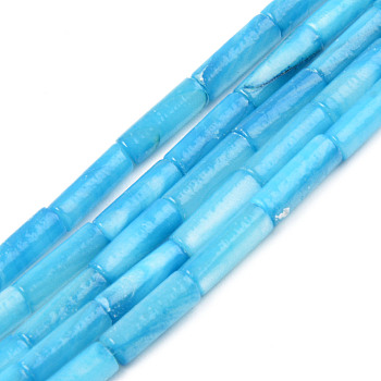 Natural Freshwater Shell Beads Strand, Dyed, Column, Deep Sky Blue, 9x3mm, Hole: 0.8mm, about 38pcs/strand, 16.93 inch(43cm)