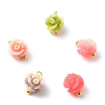 Synthetic Coral Charms, with Golden Brass Ball Head Pins, Flower, Mixed Color, 9x7x6.5mm, Hole: 1.6mm