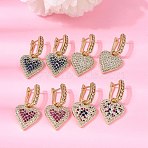 Brass Micro Pave Cubic Zirconia Hoop Dangle Earrings, Heart, Rack Plating, Long-Lasting Plated, Cadmium Free & Lead Free, Real 18K Gold Plated, Mixed Color, 32x16.5mm(EJEW-G471-15G)