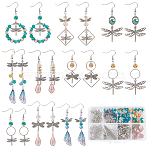 DIY Dragonfly Alloy & Glass Dangle Earring Making Kits, Mixed Color, 17.5x18x2mm, Hole: 1.2mm(DIY-SC0028-50)